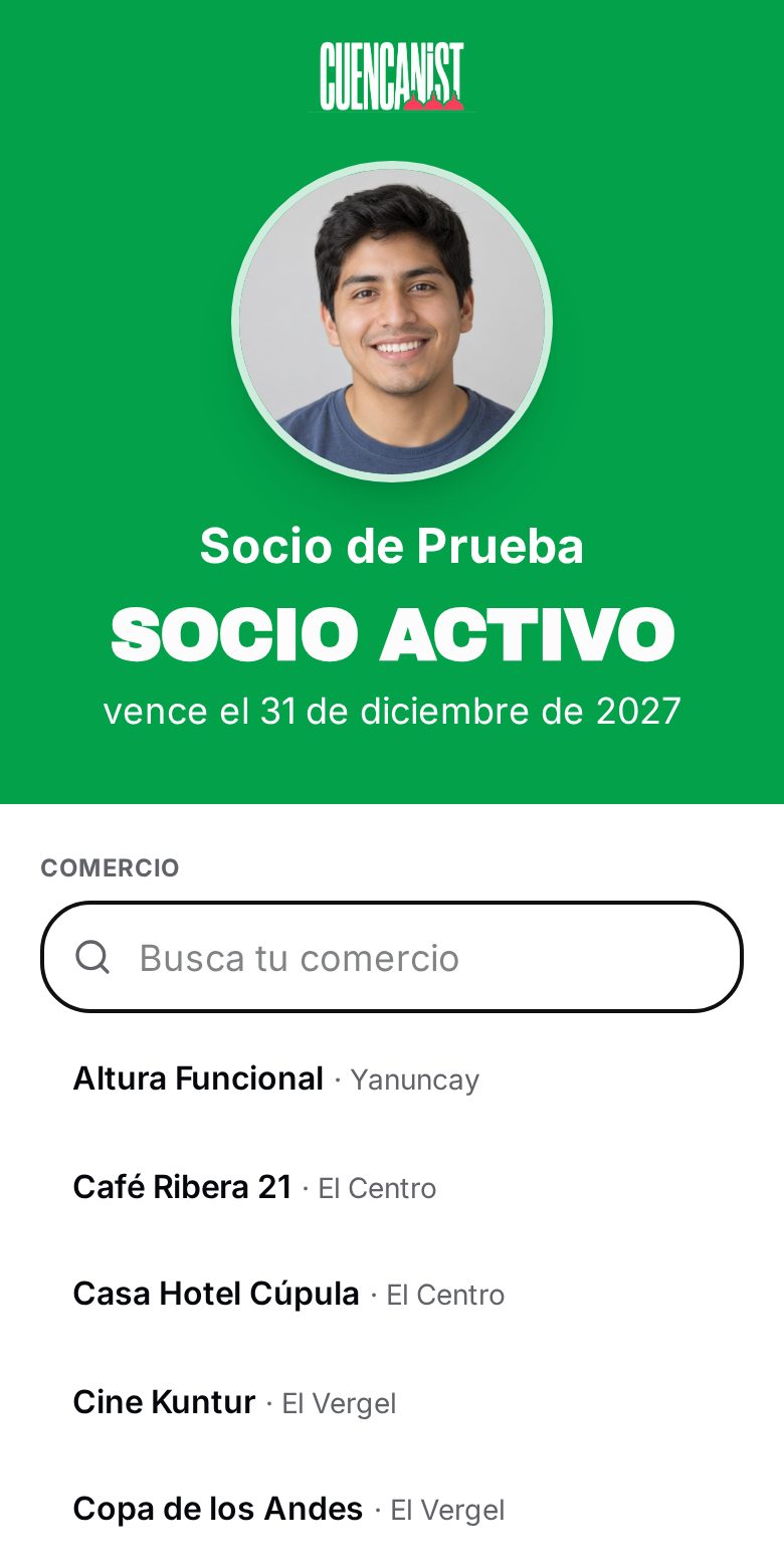 Pantalla del cajero mostrando un socio activo en verde